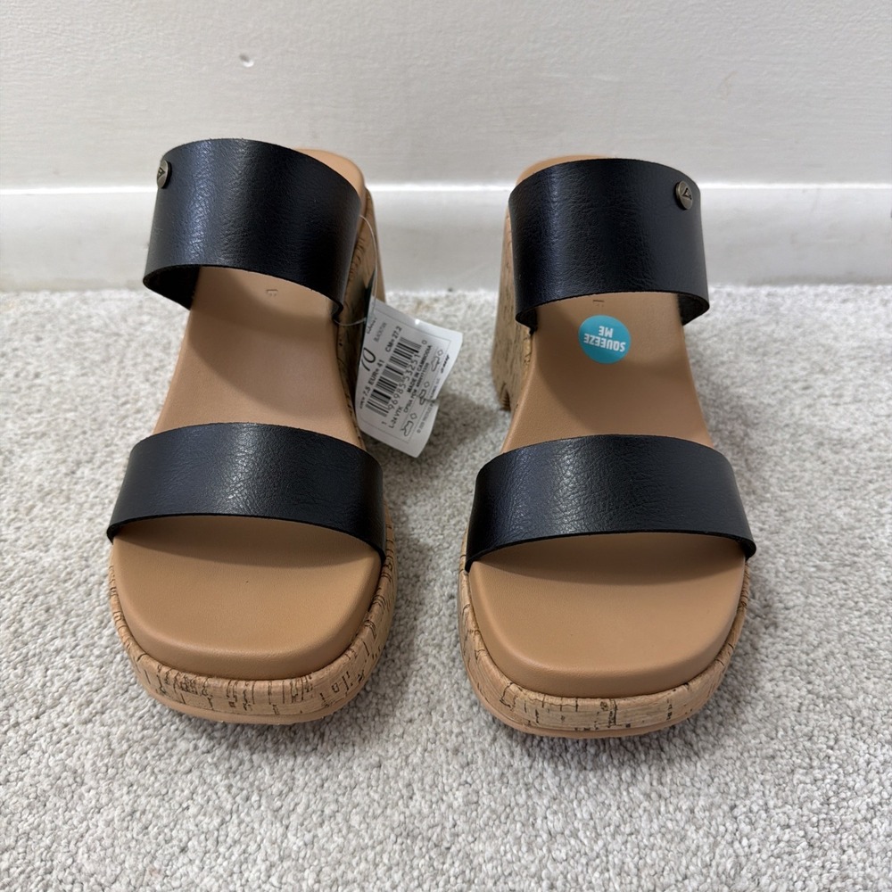 Reef Sunset Ibiza Wedge Sandals Women's Size 10 Black Tan Summer Coastal Straps